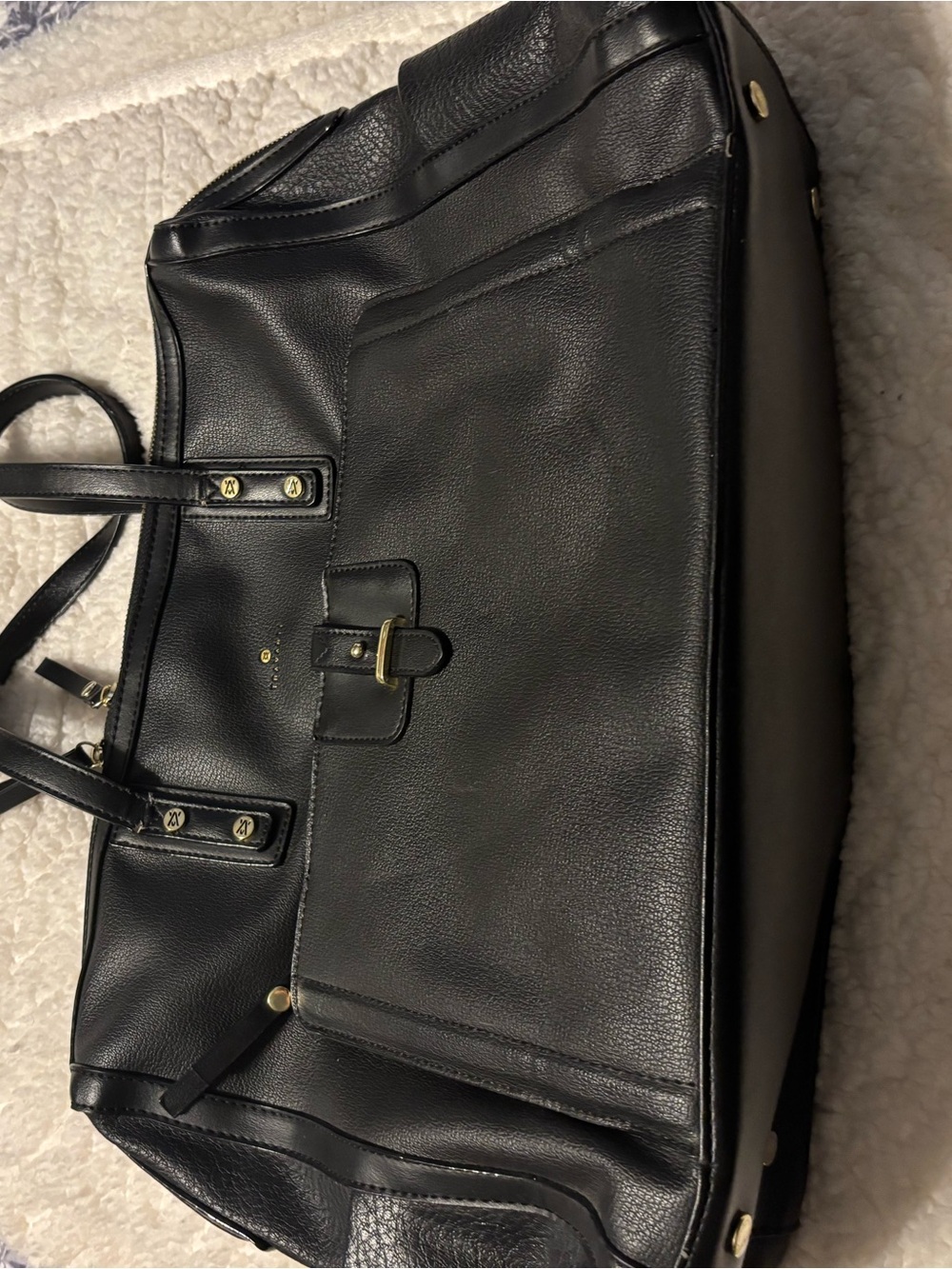 TRAVANTI Black Leather Tote Bag with Gold Hardware